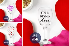 Wine Glass Stemmed mockup Valentine's Day PSD JPG Full Wrap Product Image 1