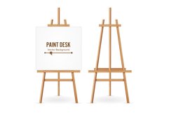 Paint Desk Vector. Wooden Easel Template With White Paper. Product Image 1