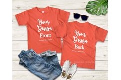Kids Front &amp; Back Orange Tshirt Mockup, Teen Shirt Mock Up Product Image 1