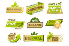 Eco label banner. Healthy food labels, eco bio product and n Product Image 1