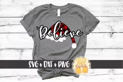 Believe - Christmas SVG Files - Buffalo Plaid Santa Hat Product Image 1