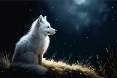 Majestic white wolf gazing at night sky Product Image 1