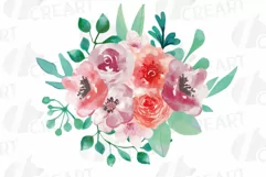 Coral and burgundy floral watercolor wedding bouquets decor Product Image 3