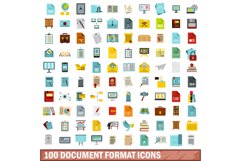 100 document format icons set, flat style Product Image 1