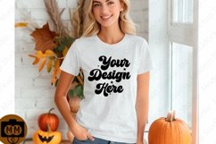 Bella Canvas 3001 Fall Woman Mockup,Fall white TShirt Mockup Product Image 1
