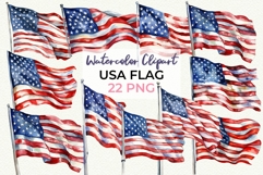 American Flag PNG 4th of July Watercolor Clipart Product Image 1