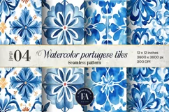 Portuguese Watercolor Tile Pattern, Blue and white tiles Product Image 1