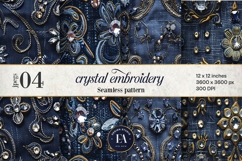 Navy Crystal Embroidery | Luxury Denim Fabric Texture Product Image 1