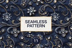 Navy Crystal Embroidery | Luxury Denim Fabric Texture Product Image 3