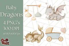 Watercolor Baby Dragon Clipart, Cute Nursery Fantasy PNG Product Image 1