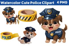Watercolor Cute Police Clipart PNG Product Image 1