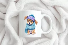 Cute winter baby dog in hat and scarf sublimation PNG Product Image 4