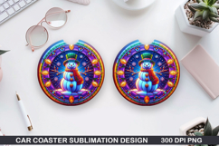 Snowman Car Coaster Sublimation|Christmas Coaster PNG Design Product Image 1