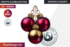 Christmas Baubles Clipart, Festive Holiday Ornaments PNG Product Image 1