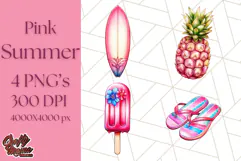 Pink Summer Clipart, Cute Beach Icons, Aesthetic PNG Product Image 1