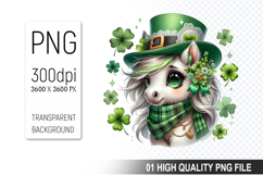 St. Patrick’s Day Horse with Hat Clipart, Shamrocks PNG Product Image 1