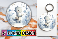 Unique Round Keychain Sublimation PNG, Cute Dino Product Image 1