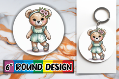 Whimsical Round Keychain Sublimation PNG, Teddy Bear Product Image 1