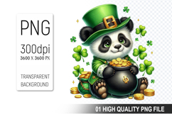 St. Patrick’s Panda with Hat Clipart, Sublimation PNG Product Image 1