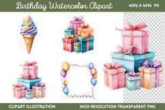 Birthday Watercolor Clipart Bundle PNG Product Image 16