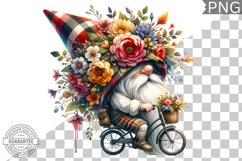 Floral Crown Gnome Rides A Bike Sublimation Clipart Design Product Image 1