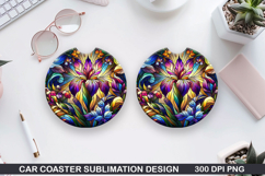 Flower Car coaster sublimation, Summer Coaster PNG Design Product Image 1