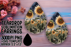 Charming Teardrop Earrings Design for Sublimation , Flowers Product Image 1