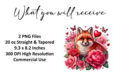 Valentine's Day Fox Tumbler Wrap Sublimation Design Product Image 2
