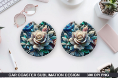 Roses Car Coaster Sublimation| Christmas Coaster PNG Design Product Image 1