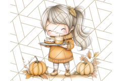 Pumpkin Spice Chibi Girls, Fall Accessories PNG, Cozy Autumn Product Image 3
