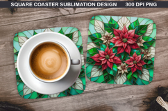 Poinsettias Coaster Sublimation, Christmas Coaster PNG Product Image 1