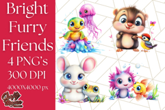 Cute Animal Friends Clipart PNG, Bright Spring Animal Duos Product Image 1