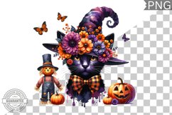 Halloween Cat Flowers Sublimation - Clipart PNG Design Product Image 1