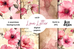 Love Letter Valentine Digital Paper Kit Rococo Patterns Product Image 1