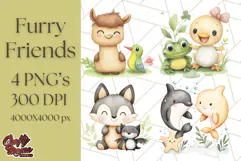 Cute Animal Friends Clipart PNG, Whimsical Spring Animal Duo Product Image 1