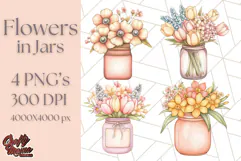 Flowers in Glass Jars PNG, Rustic Floral Watercolor Clipart Product Image 1