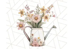Watering Can Flowers PNG, Rustic Floral Watercolor Clipart Product Image 3