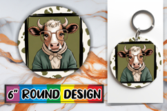 Radiant Circle Sublimation Keychain, Cute Cow Product Image 1