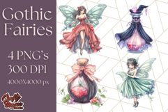 Gothic Fairy &amp; Potion Clipart, Dark Fantasy PNG Printable Product Image 1