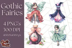 Gothic Fairy & Potion Clipart, Dark Fantasy PNG Printable Product Image 1
