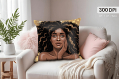 Afro Girl /Woman braided hair Pillow Design, Black Queen PNG Product Image 1