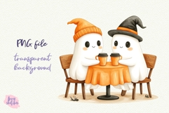 Ghost Couple PNG Halloween Ghost Cafe Clipart Sublimation Product Image 1