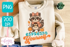 Coffee lover PNG, Cute Fall Racoon sublimation design Product Image 2