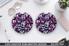 Flowers Car Coaster Sublimation| Flowers Coaster PNG Design Product Image 1