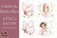 Pastel Fairies and Butterflies PNG, Spring Fantasy Clipart Product Image 1