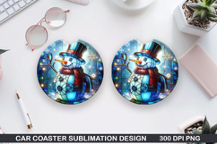 Snowman Car Coaster Sublimation|Christmas Coaster PNG Design Product Image 1