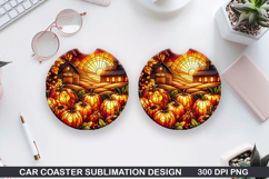 Pumpkin Car Coaster Sublimation| Halloween Coaster PNG Product Image 1