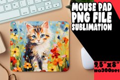 Kitty and Flowers Mouse Pad Sublimation PNG Product Image 1