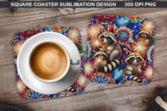 Raccoon Coaster Sublimation, 4th Of July Coaster PNG Product Image 1