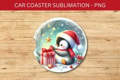 rounded car coaster - penguin and wrapped gift Product Image 1